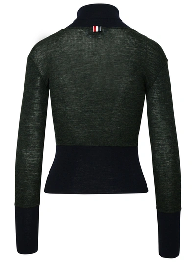 Shop Thom Browne Woman Green And Black Wool Turtleneck Sweater