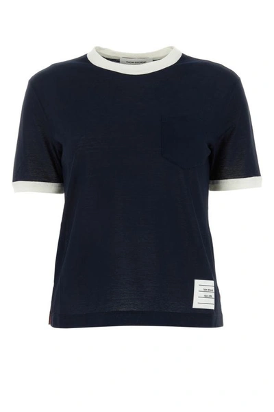 Shop Thom Browne Woman Midnight Blue Cotton T-shirt