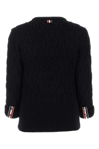 Shop Thom Browne Woman Midnight Blue Wool Sweater