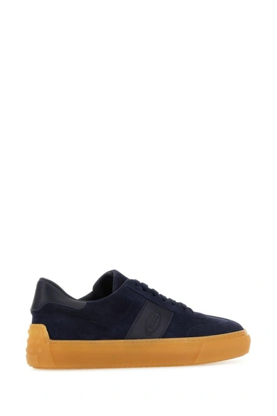 Shop Tod's Man Navy Blue Suede Sneakers