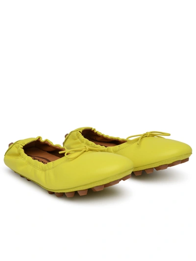 Shop Tod's Woman Yellow Leather Bubble Ballet Flats