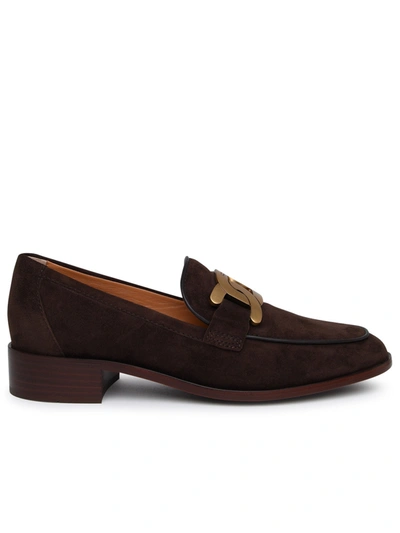 Shop Tod's Woman  Brown Suede Loafers