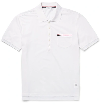 Shop Thom Browne Slim-fit Cotton-piqué Polo Shirt In White