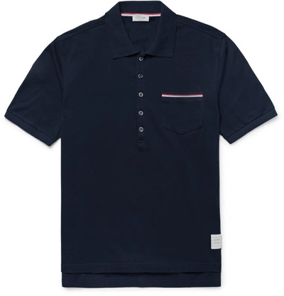 Shop Thom Browne Slim-fit Cotton-piqué Polo Shirt