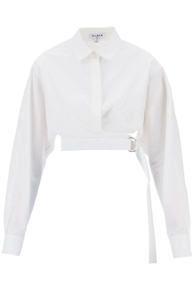 Shop Alaïa Alaia Crossover Shirt In Japanese Poplin In White