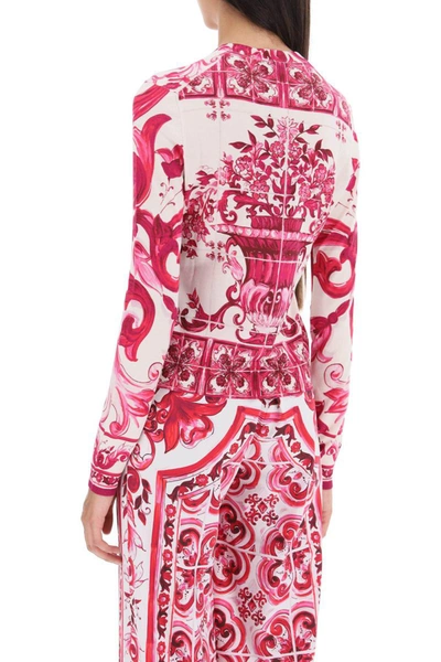 Shop Dolce & Gabbana Silk Cardigan With 'maiolica' Motif In Multicolor