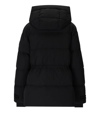 Shop Woolrich Matt Stretch Black Hooded Down Jacket