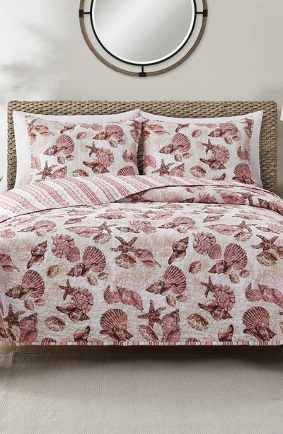 Vcny Home Treasure Reversible Microfiber Quilt Set In Coral/ Blush