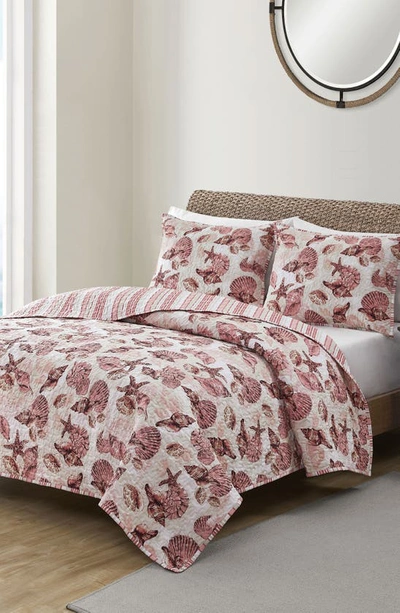 Vcny Home Treasure Reversible Microfiber Quilt Set In Coral/ Blush