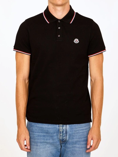 Shop Moncler Cotton Polo Shirt With Logo In Black