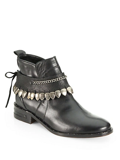 Freda Salvador Star Leather Studded-fringe Welt Ankle Boots In Black