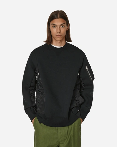 Shop Sacai Sponge Sweat X Nylon Twill Crewneck Sweatshirt In Black
