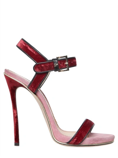 Shop Dsquared2 120mm Velvet & Suede Sandals, Bordeaux/pink