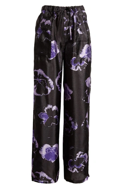 Shop Baum Und Pferdgarten Neddie Floral Drawstring Pants In Black/ Purple Pansy