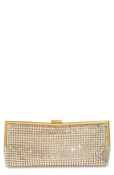 Shop Saint Laurent Crystal Mesh Frame Clutch In Silver Shade