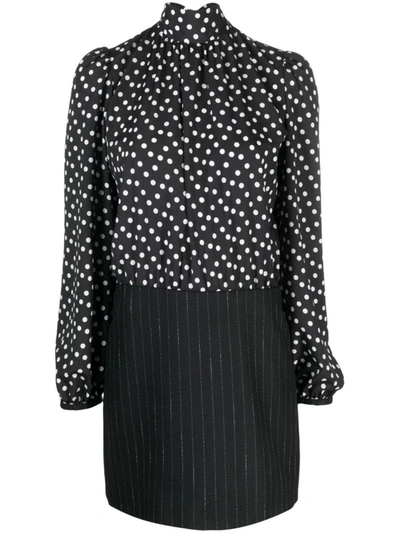 Msgm Hybrid Polka-dot Mini Dress In Black