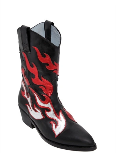 Shop Chiara Ferragni 50mm Flames Leather Cowboy Boots In Black/red