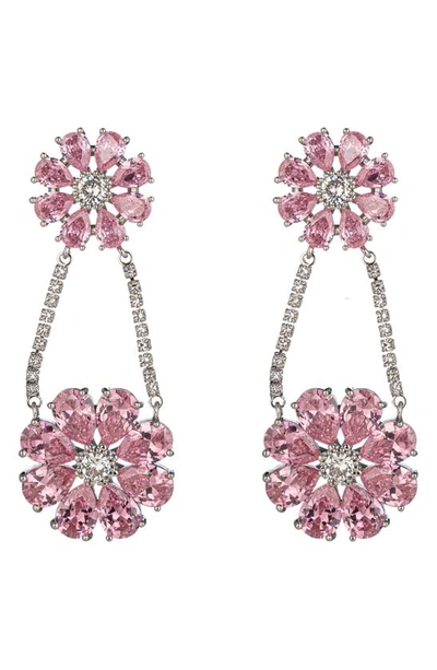 Shop Eye Candy Los Angeles Lina Cubic Zirconia Floral Drop Earrings In Pink