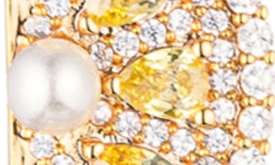 Shop Eye Candy Los Angeles Fruit Slice Imitation Pearl & Cubic Zirconia Drop Earrings In Silver/yellow