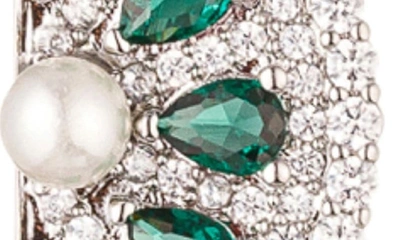 Shop Eye Candy Los Angeles Fruit Slice Imitation Pearl & Cubic Zirconia Drop Earrings In Silver/green