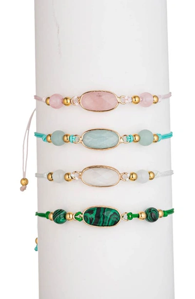 Shop Eye Candy Los Angeles Set Of 4 Affirmation Semiprecious Stone Bracelets In Gold/love