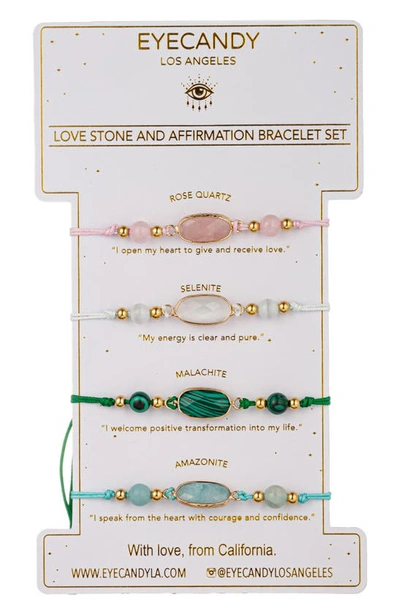 Shop Eye Candy Los Angeles Set Of 4 Affirmation Semiprecious Stone Bracelets In Gold/love