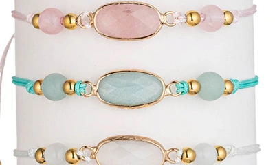 Shop Eye Candy Los Angeles Set Of 4 Affirmation Semiprecious Stone Bracelets In Gold/love