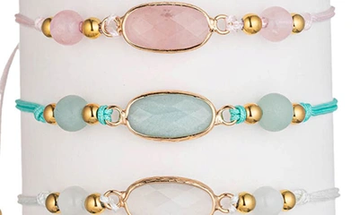 Eye Candy Los Angeles Set Of 4 Affirmation Semiprecious Stone Bracelets In Gold/love