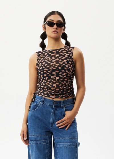Shop Afends Sheer Gathered Cropped Top In Black