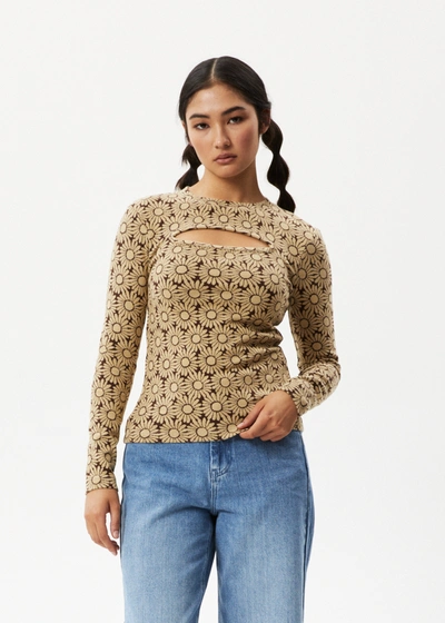Shop Afends Long Sleeve Cut Out Top In Brown