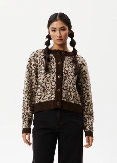 Shop Afends Floral Knitted Cardigan In Brown