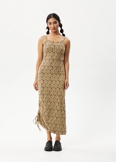 Shop Afends Gathered Floral Maxi Dress In Brown