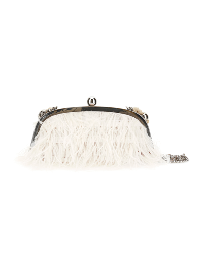 Shop Monnalisa Feather Bag With Faux Pearl Handle In Ecru