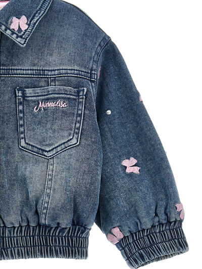 Shop Monnalisa Embroidered Denim Jacket In Blu Stone Denim
