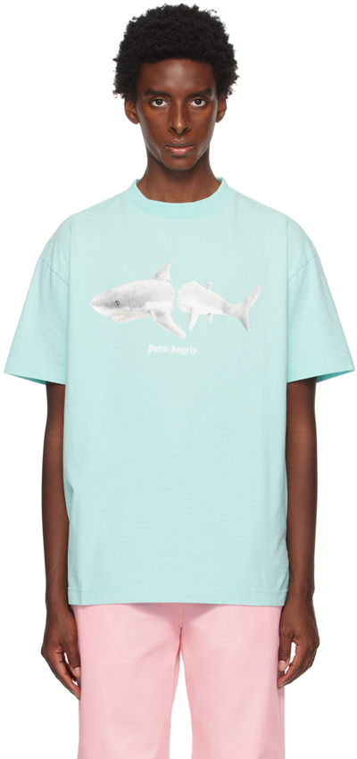 Shop Palm Angels Blue Shark Classic T-shirt In Light Blue White
