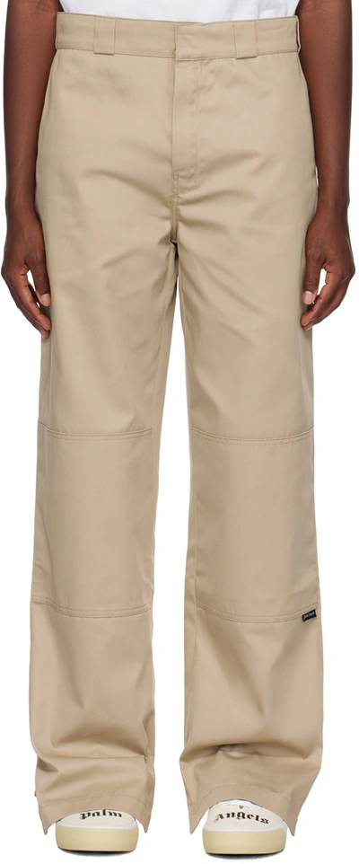 Shop Palm Angels Beige Reversed Waistband Trousers In Beige Yellow