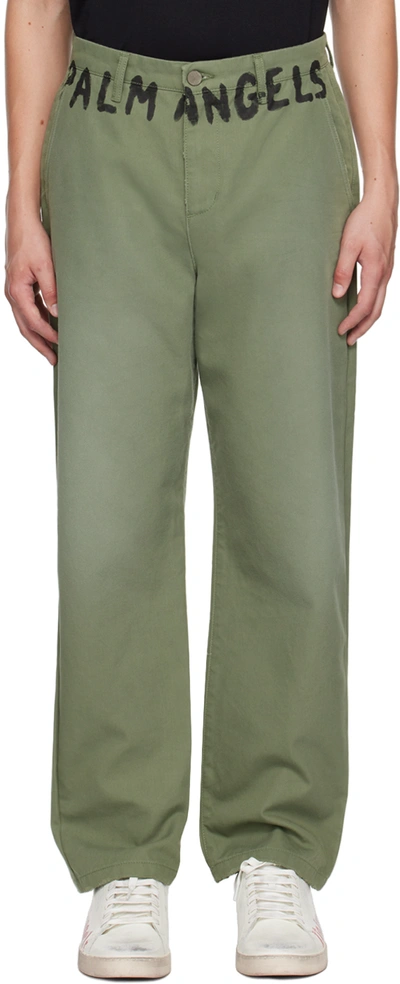 Shop Palm Angels Khaki Chino Trousers In Military Brown