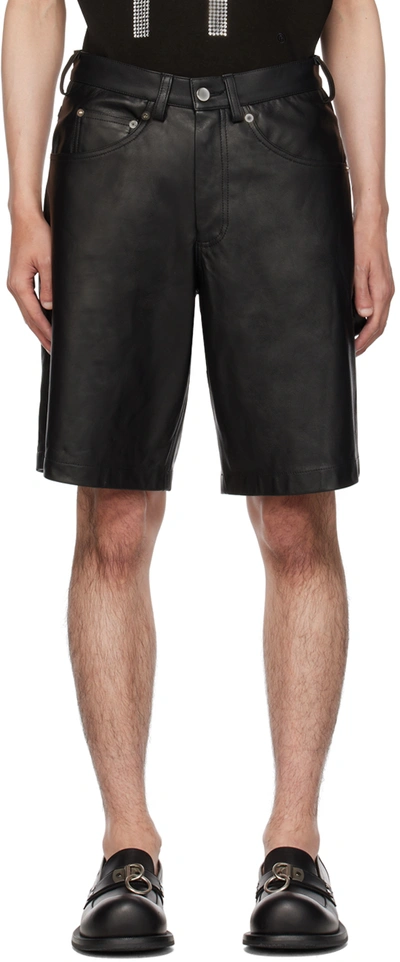Shop Theophilio Ssense Exclusive Black Leather Shorts