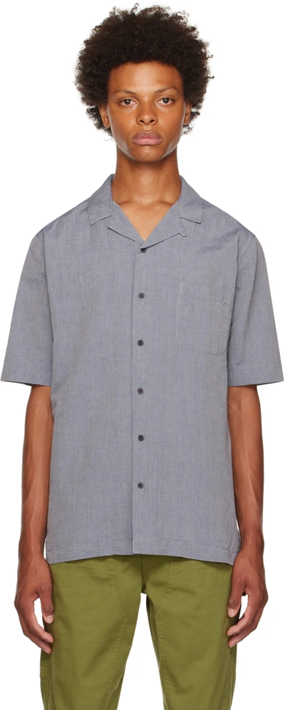 Sunspel Mens Light Navy Melange Camp-collar Short-sleeved Cotton-blend Shirt In Butd Light Navy Mela