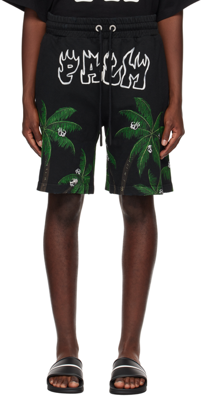 Shop Palm Angels Black Palm & Skull Shorts In Black Green
