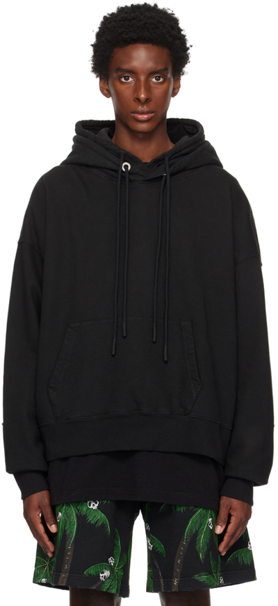 Shop Palm Angels Black Patched Hoodie In Black White