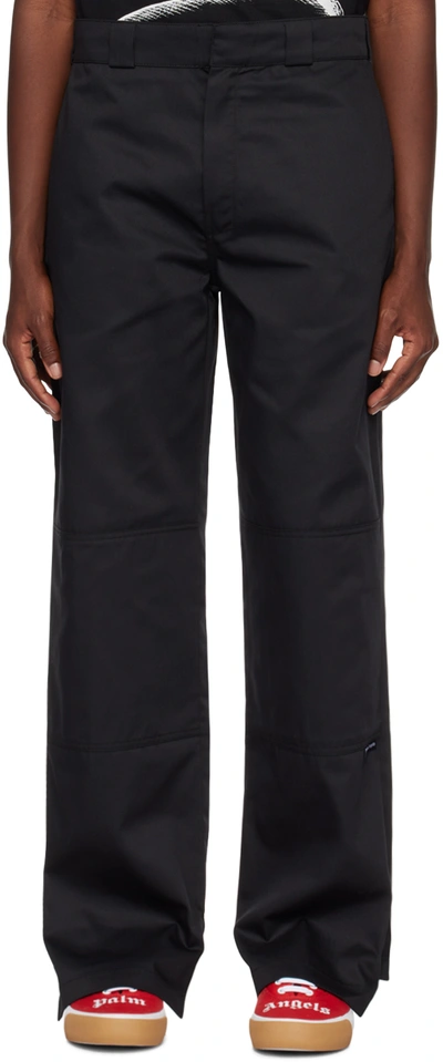 Shop Palm Angels Black Reverse Waistband Trousers In Black Brown