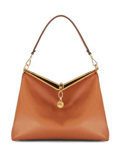 Shop Etro Vela Leather Shoulder Bag In Brown