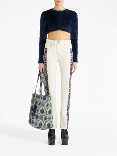 Etro Jeans Mit Floralen Seitenstreifen In White