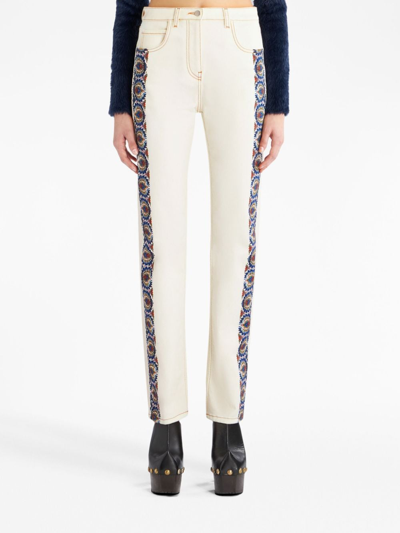 Etro Jeans Mit Floralen Seitenstreifen In White