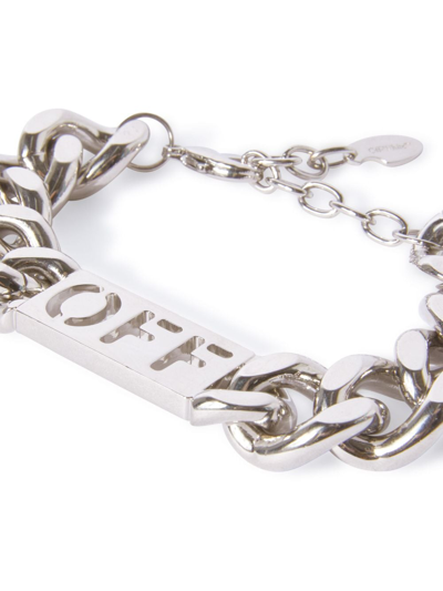 Shop Off-white Logo-plaque Chain-link Bracelet In Silver