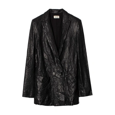 Shop Zadig & Voltaire Visco Crinkle Leather Jacket In Noir