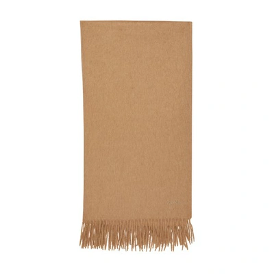 Max Mara Monogram Fringed-edge Cashmere Scarf In Cammello