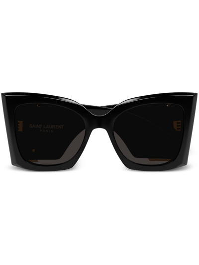 Shop Saint Laurent Black Blaze Square-frame Sunglasses