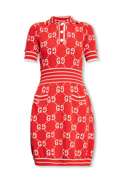 Shop Gucci Gg Monogrammed Polo Dress In Red